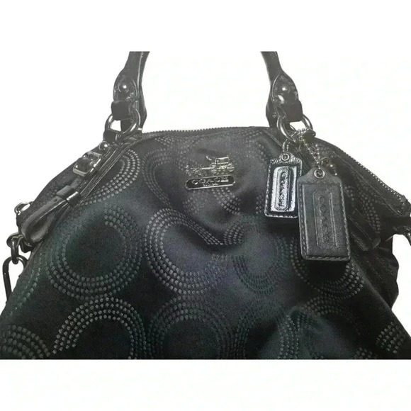 Coach Madison Signature Op Art Black Canvas Top Handle Satchel Shoulder Bag - Picture 3 of 16